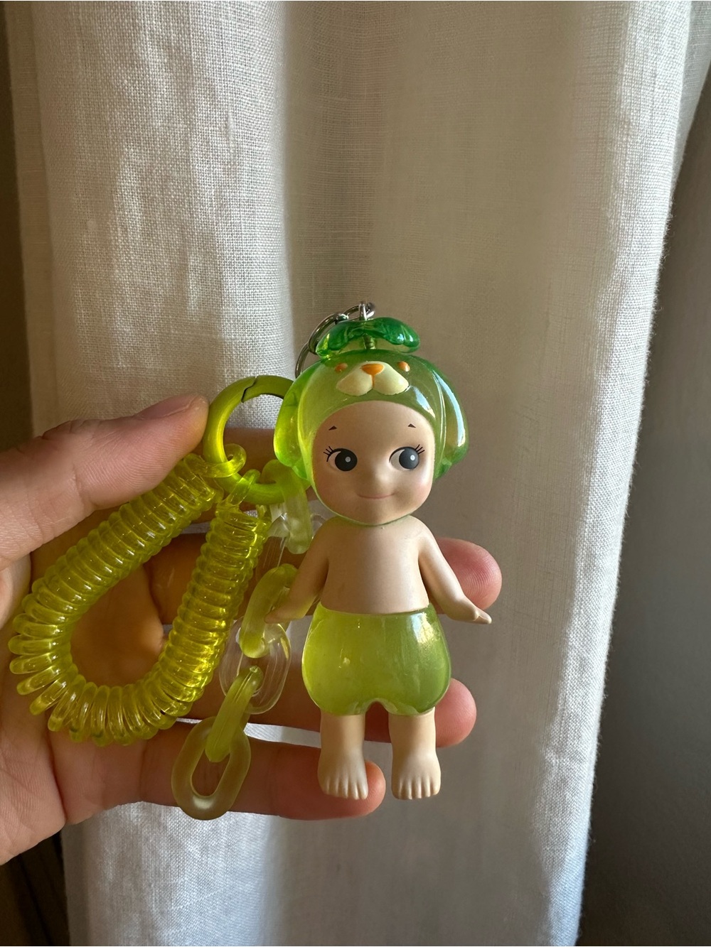 Sonny Angel Green Dog Figure Keychain Bag Charm with Coil Wrist Strap